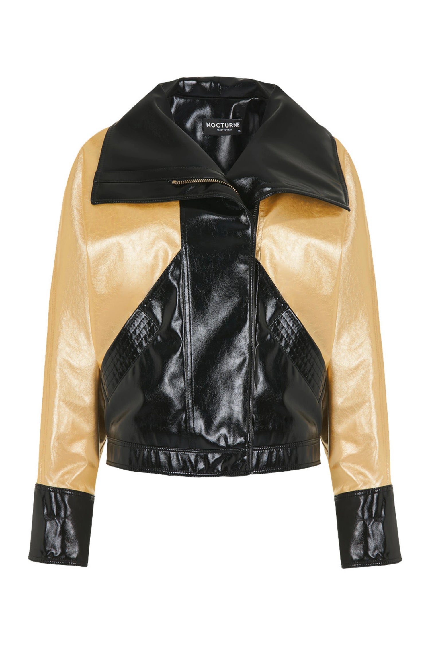 Wide Collar Patent Faux Leather Jacket