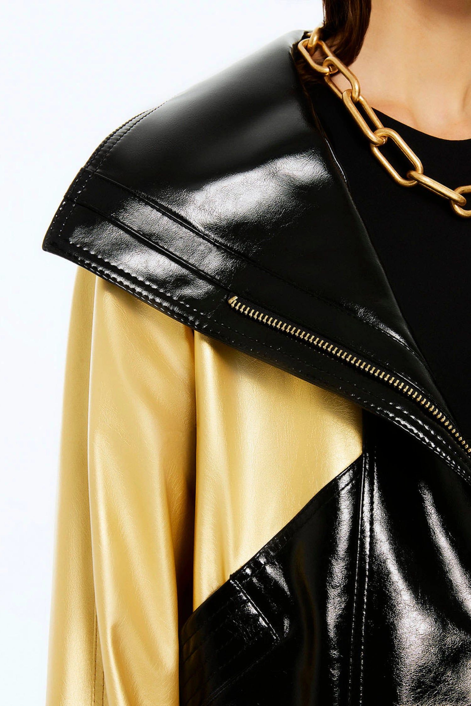 Wide Collar Patent Faux Leather Jacket